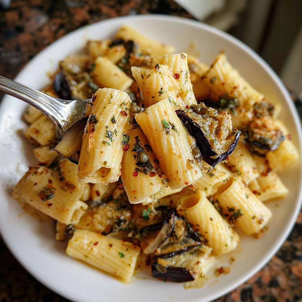 Rigatoni mit Auberginen und Kapern
